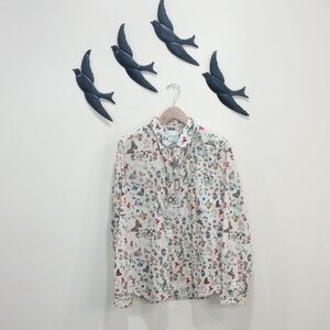 NEW! Denim And Flower By Ricky Singh Long Sleeve Shirt ~ Floral & Moth Print XL